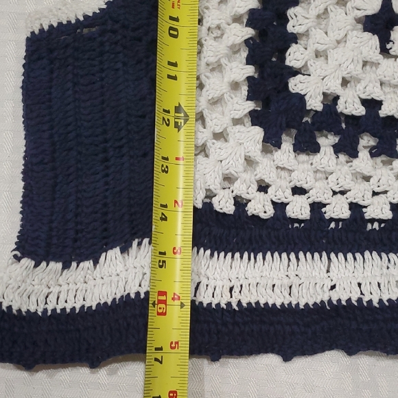 Zara Dark Blue and White Coastal Crochet Crop Top - Picture 7 of 10